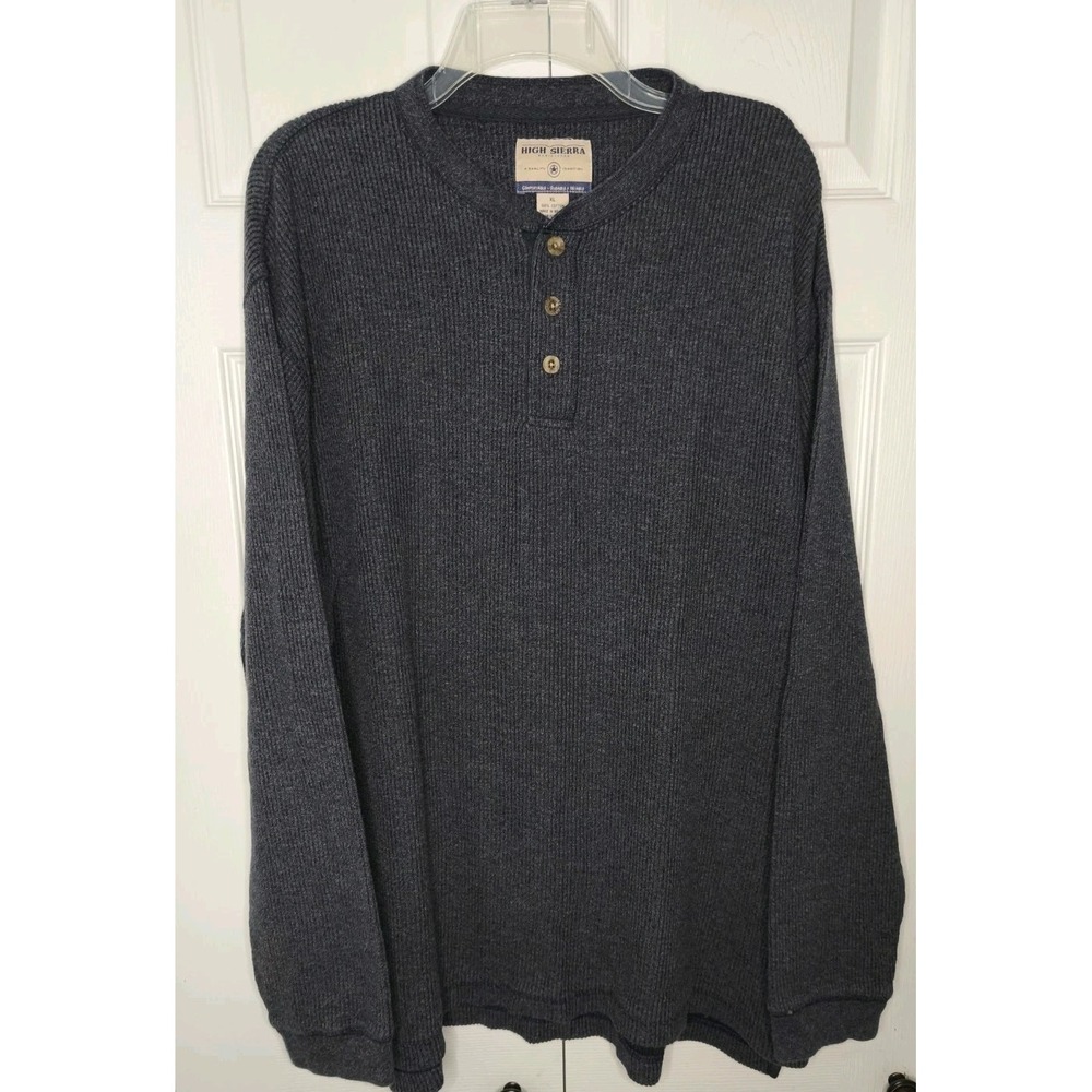 Vintage High Sierra Long‎ Sleeve Thermal Shirt Henley Dark Grey Men XL 90s Y2K